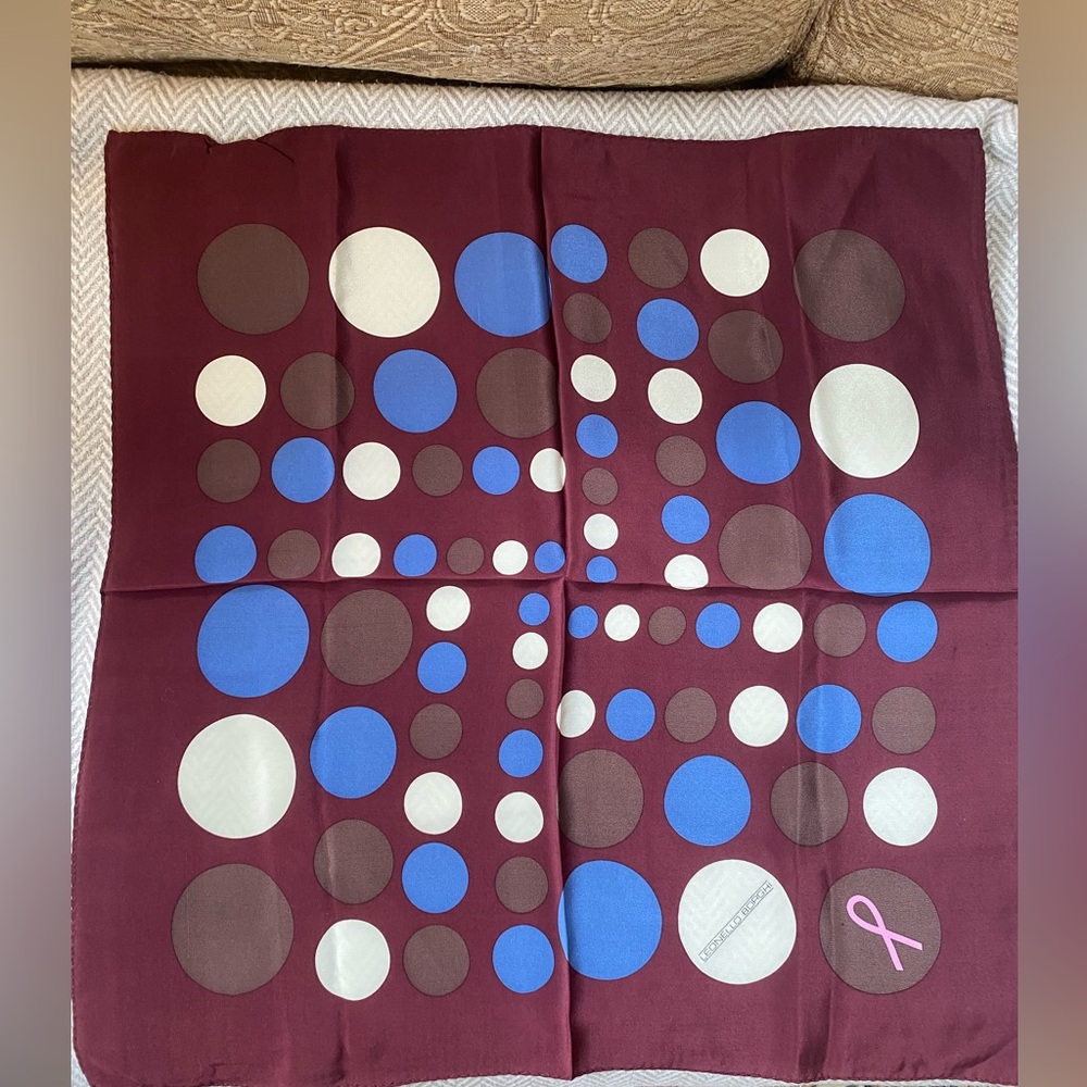 Leonello Borghi Silk Scarf Polka Dot in Burgundy, Blue, & Brown - Breast Cancer